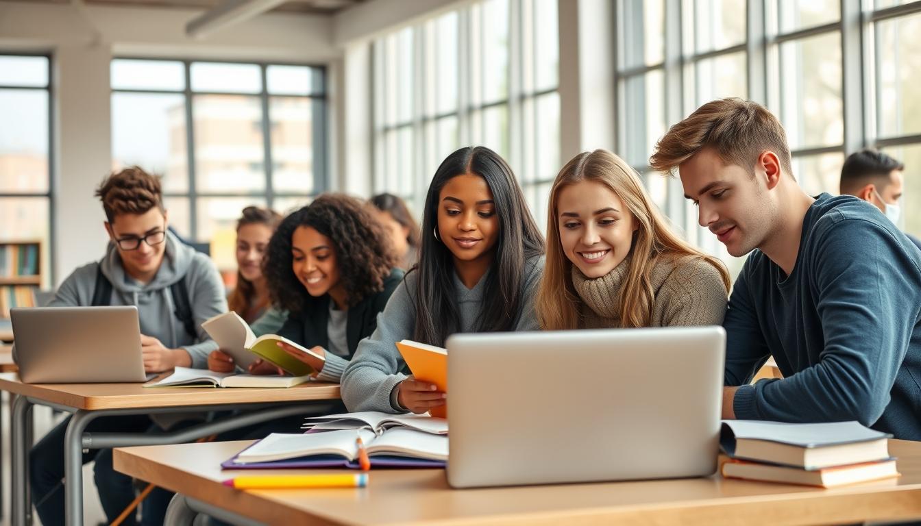 Students collaborating in study space